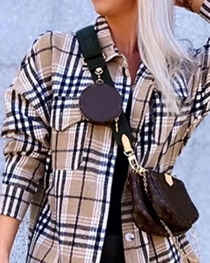 Women Autumn Winter Plaid Woolen Coat