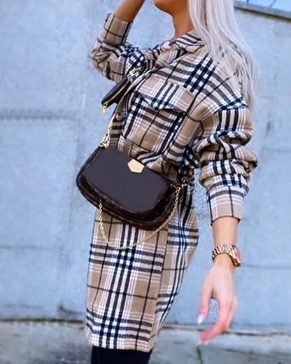 Women Autumn Winter Plaid Woolen Coat