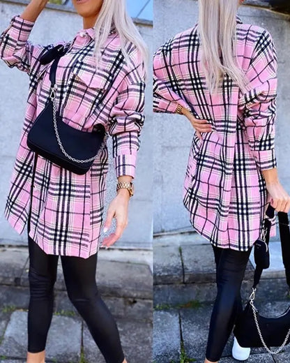 Women Autumn Winter Plaid Woolen Coat