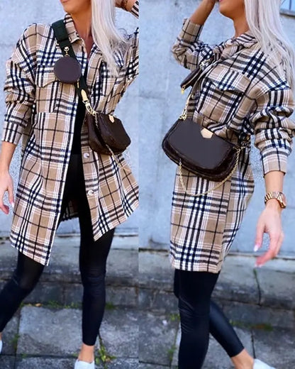 Women Autumn Winter Plaid Woolen Coat