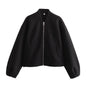 Unisex Decoration Solid Color Stand Collar Fall Winter Coat Long Sleeve Zipper