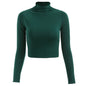 Autumn Winter Half-High Collar Solid Color Long-Sleeved Knitted T- Slim-Fit Women Cropped Top Sweater