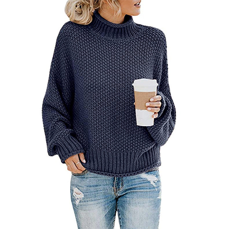 Autumn Winter Knitwear Women Clothing Thick Thread Turtleneck Pullover Women