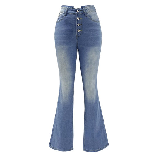 High Waist Jeans Stitching Button Slightly Flared Jeans Women Denim