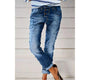 Ripped Denim Drawstring Elastic Waist Washed Women Casual Pants Tide