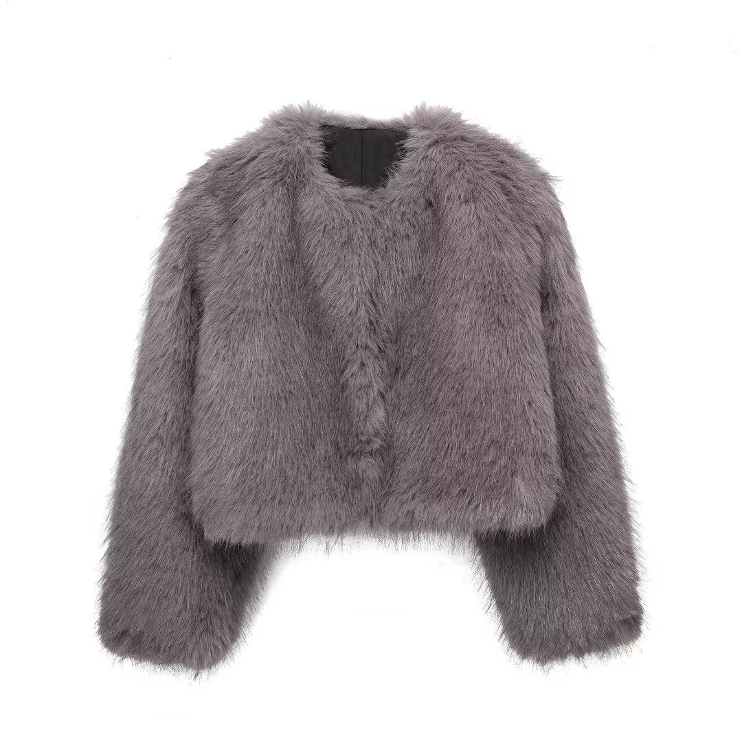 Winter Women Clothing Socialite Artificial Fur Effect Short Jacket