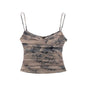 Fall Women Clothing Silk Net Printed Sling High Waist Short Cropped Outfit Vest Top