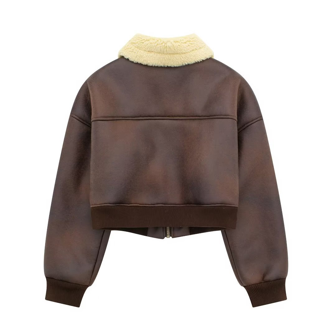 Autumn Double Sided Faux Shearling Jacket Short Zipper Jacket