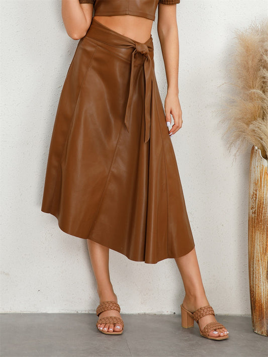 Faux Leather Trend Autumn Winter Women Irregular Asymmetric Swing Skirt