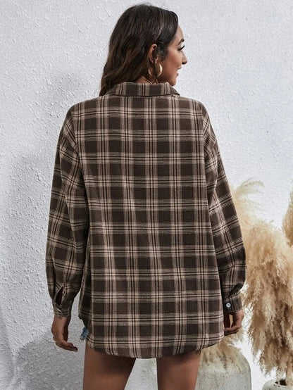 Fall Women Clothing Shirts Single Breasted Plaid Cardigan