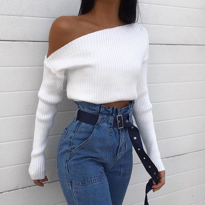 Fall Winter Slim-Fit Long-Sleeved Shoulder Bottoming Sweater