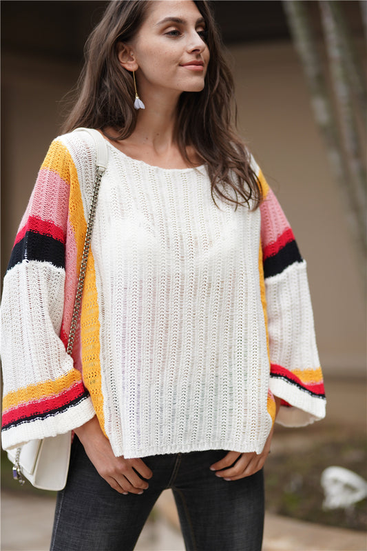 Autumn Winter Sweater Popular Loose Patchwork Knitting Rainbow Women Top