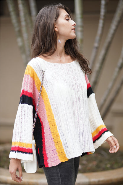 Autumn Winter Sweater Popular Loose Patchwork Knitting Rainbow Women Top