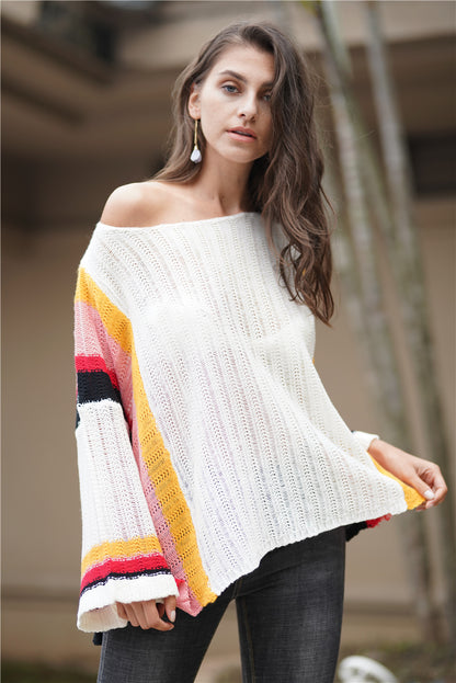 Autumn Winter Sweater Popular Loose Patchwork Knitting Rainbow Women Top