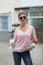 Autumn Winter Stitching Loose Sweater Pullover Round Neck All Matching Sweater Women