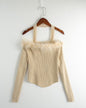 Autumn Winter Maillard Pure Sexy off-Shoulder Halter Slim Fit Base Furry Splicing Knitwear Women