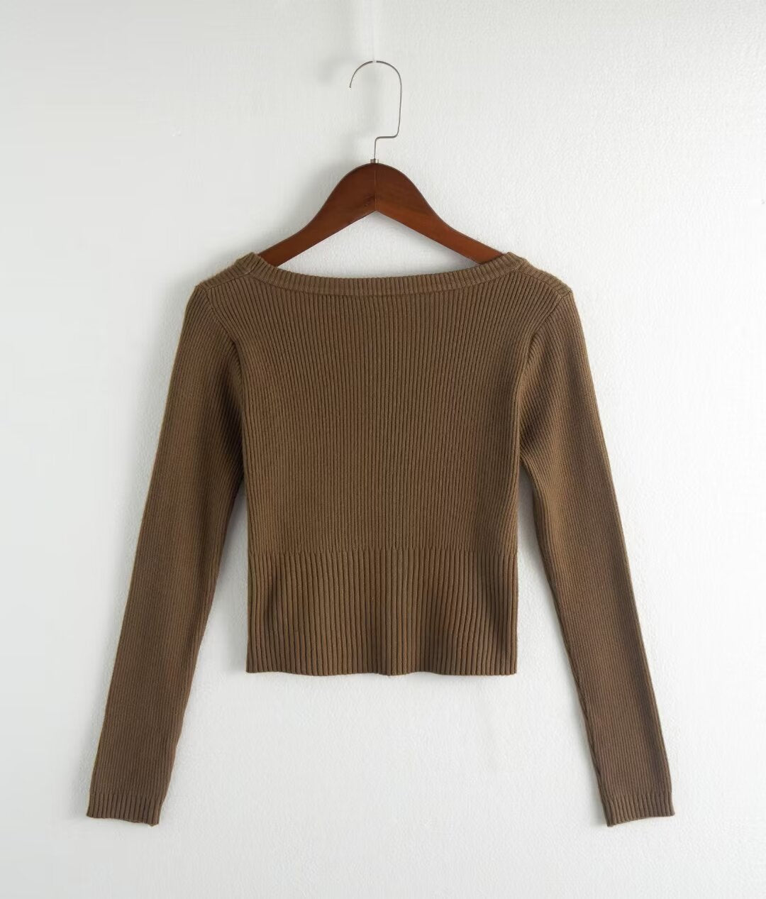 Autumn round Neck Slim Fit Short Long Sleeve Solid Color Women Knitwear Tops