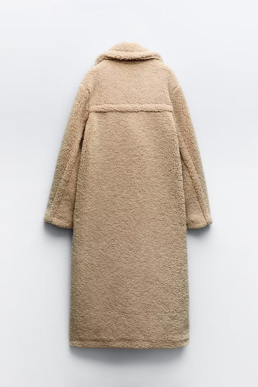 Autumn Winter Women Clothing Collared Thickening Mid Length Lamb Wool Long Overcoat Outerwear