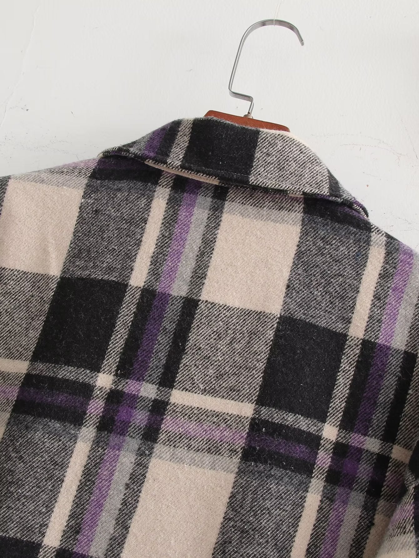 Fall Mid Length All Match Plaid Collared Shirt Trendy Casual Jacket