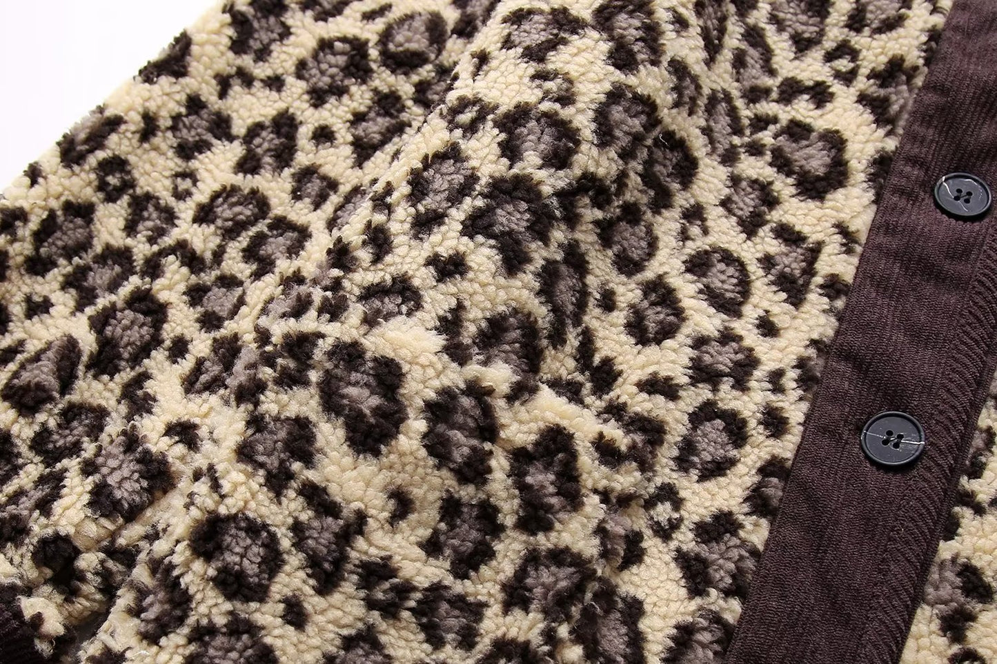 Autumn Casual Leopard Print Round Neck Loose Casual Jacket Coat