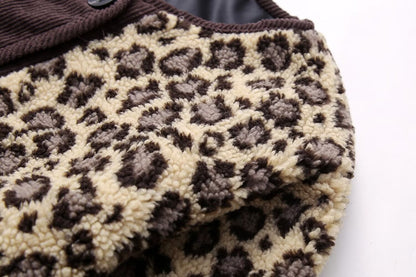 Autumn Casual Leopard Print Round Neck Loose Casual Jacket Coat