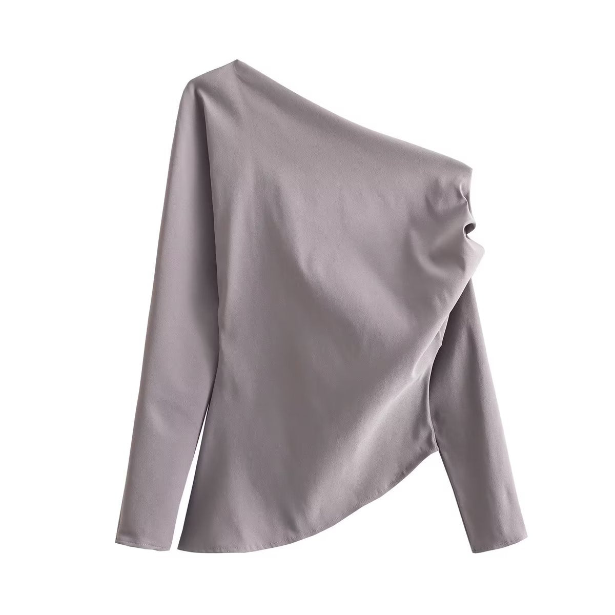 Autumn Y2g Niche Design Diagonal Collar Long Sleeve Asymmetric Fold Slim Shirt