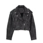 Women Clothing Distressed Effect Faux Leather Motorcycle Jacket Coat