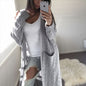 Autumn Winter Wish Knitwear Long Double Pocket Full Body Cable-Knit Sweater Cardigan