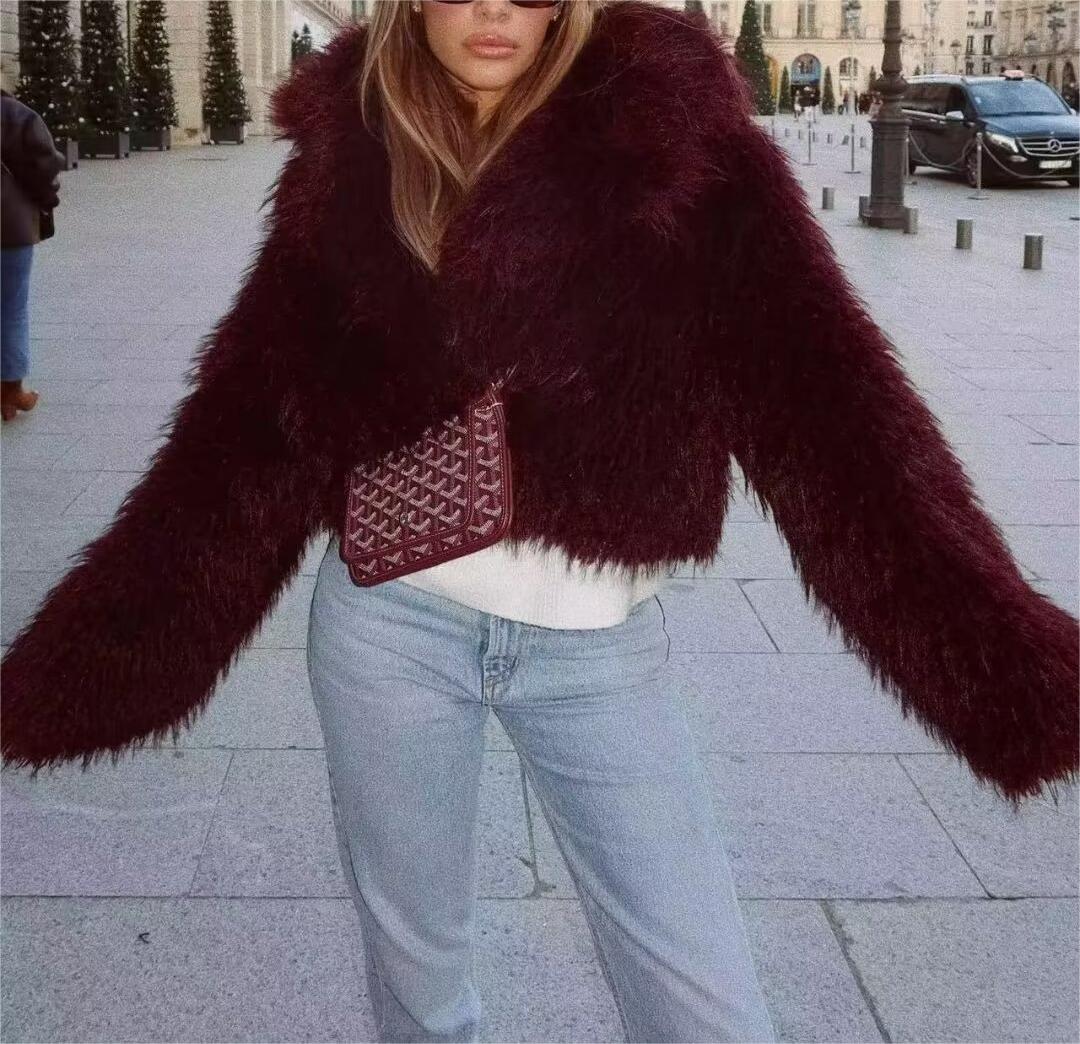 Coat Women Clothing Fashionable Stylish Collared Artificial Fur Short Coat Top