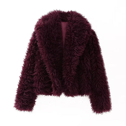 Coat Women Clothing Fashionable Stylish Collared Artificial Fur Short Coat Top