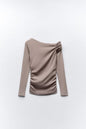 Women Clothing French Pleated Asymmetric Long Sleeved T shirt Top