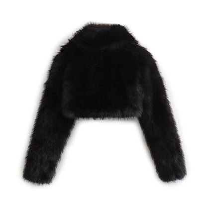 Autumn Winter Women Clothing French Warm Top Artificial Fur Effect Short Coat