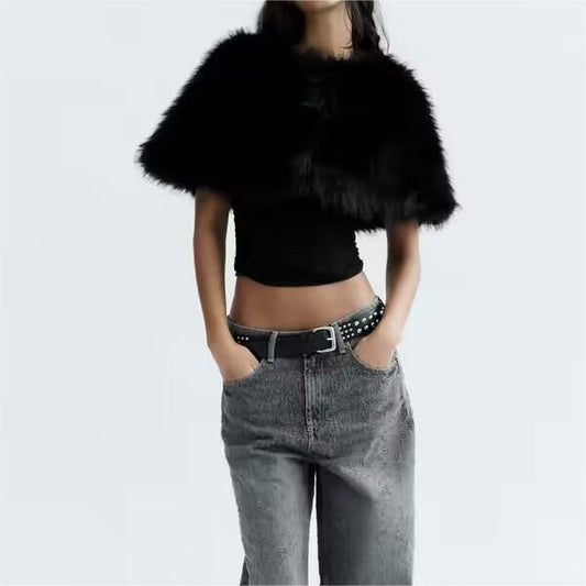 Spring Women Artificial Fur Effect Cape Coat