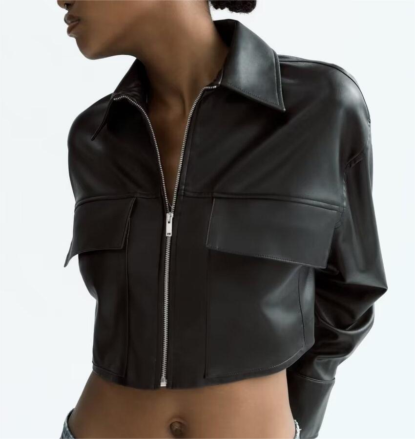 Winter Wome Clothing All Match Faux Leather Short Jacket