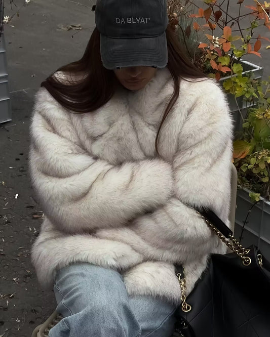 Faux Fur Environmental Protection Furry Coat Women Autumn Winter Sexy Loose Lapels Slimming Top