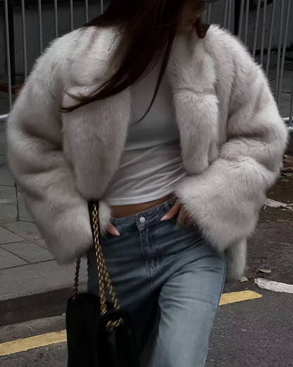 Faux Fur Environmental Protection Furry Coat Women Autumn Winter Sexy Loose Lapels Slimming Top