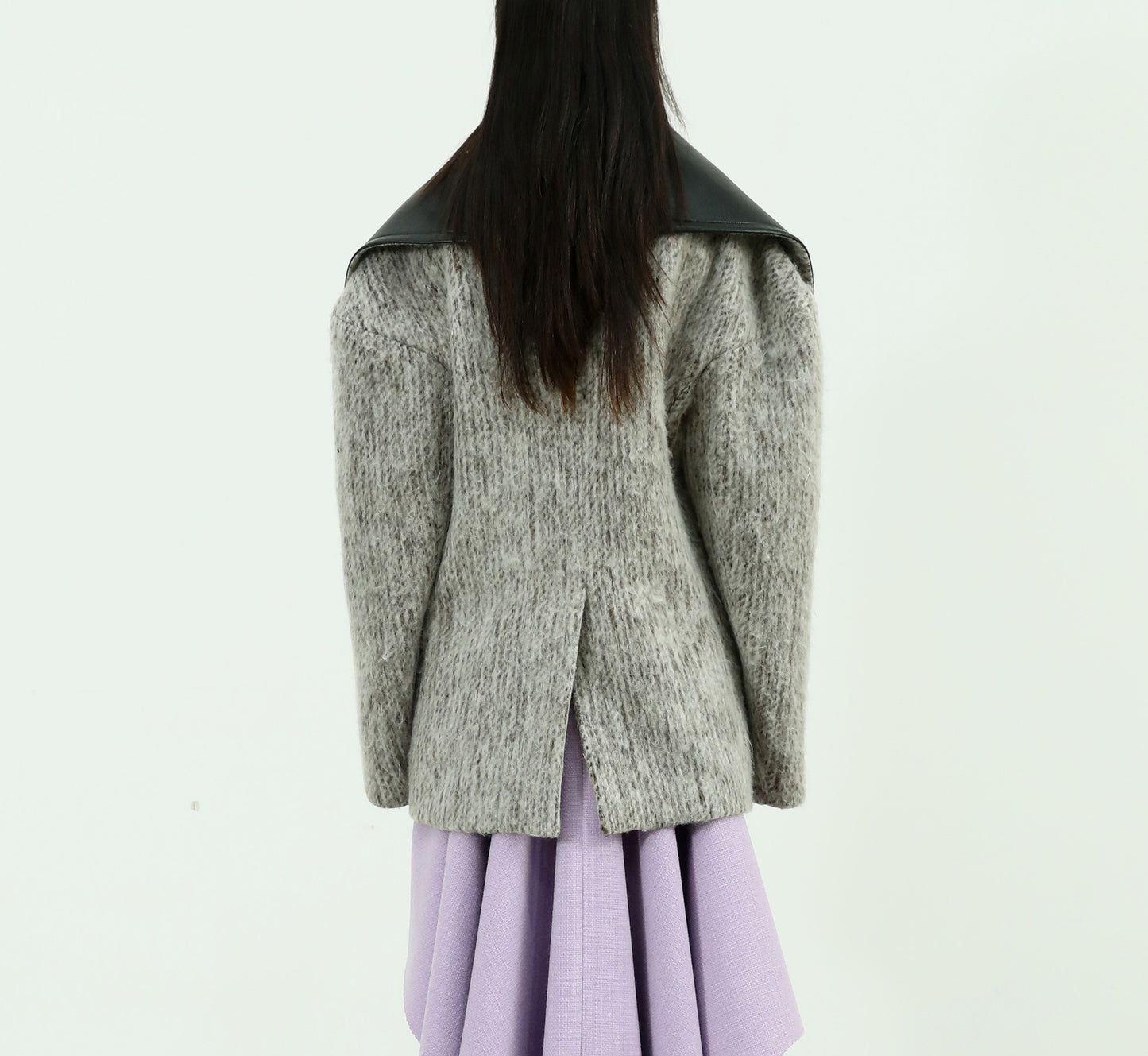 Autumn Winter Profile Drop Shoulder Contrast Color Big Collar Pocket Texture Woolen Coat Outerwear