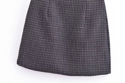 French Retro Debutante High Waist Skirt Fastener Decoration Slim Fit Tweed A- line Hip Wrapped Skirt