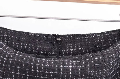 French Retro Debutante High Waist Skirt Fastener Decoration Slim Fit Tweed A- line Hip Wrapped Skirt