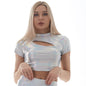 Short Sleeved T shirt Women Tight Cropped Nightclub Stage Performance Wear Sexy Half High Collar Short Top