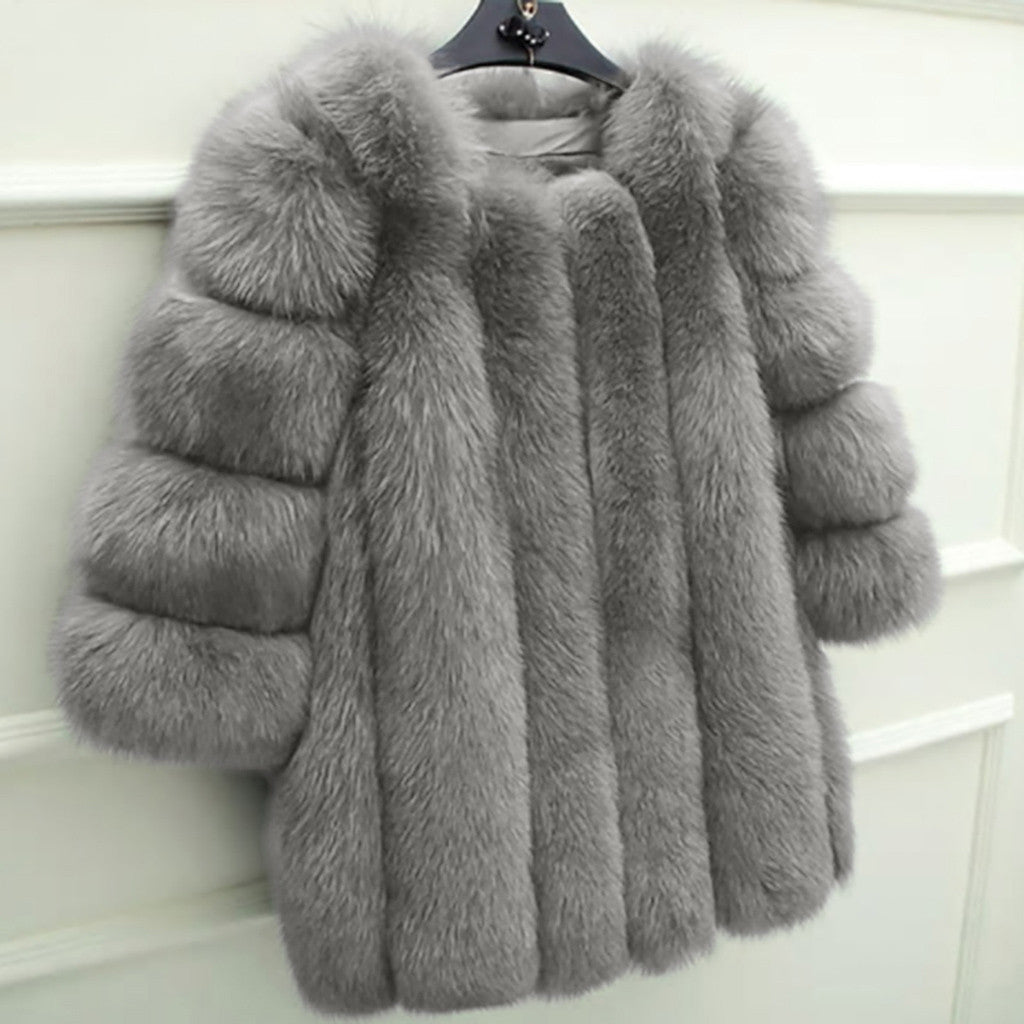 Faux Fur Women Coat Faux Fur Mid Length Stitching Artificial Fur