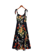 Spring Floral Printed Sexy Slim Fit Slimming Lace Up Bow Suspenders Mid Length Dress