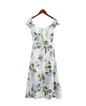 French Vintage Floral Printed High Waist Sexy Side Split Hem Strap Dress