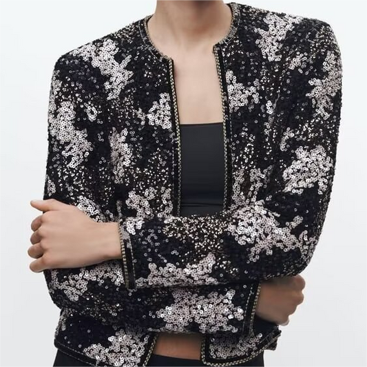 Women Sequined Cardigan Coat Women Korean Chic Spring Autumn Retro Slim Top