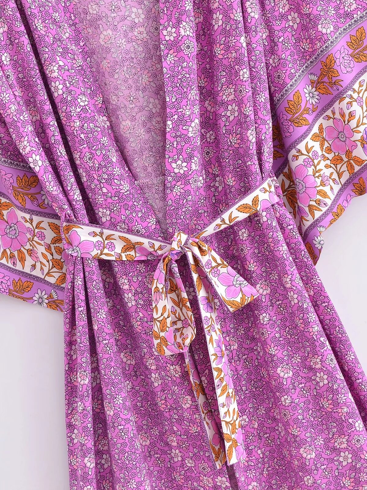 Autumn Winter Women Clothing Floral Print with Belt Long Sleeve Long Kimono Jacket