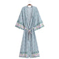 Autumn Winter Women Clothing Floral Print with Belt Long Sleeve Long Kimono Jacket