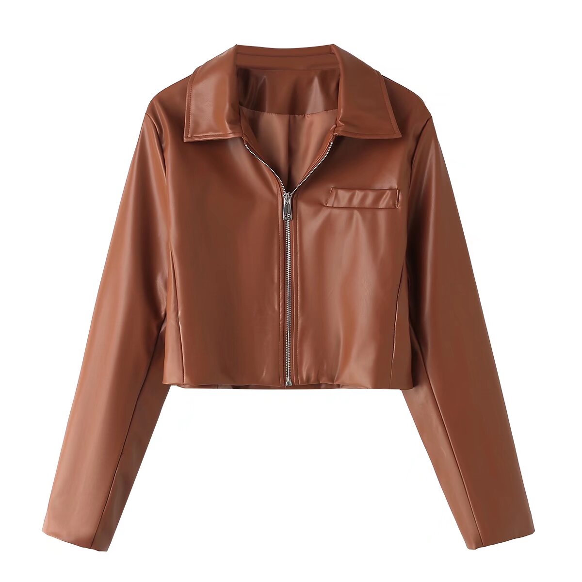 Women Clothing French Faux Leather Short Leather Jacket Coat