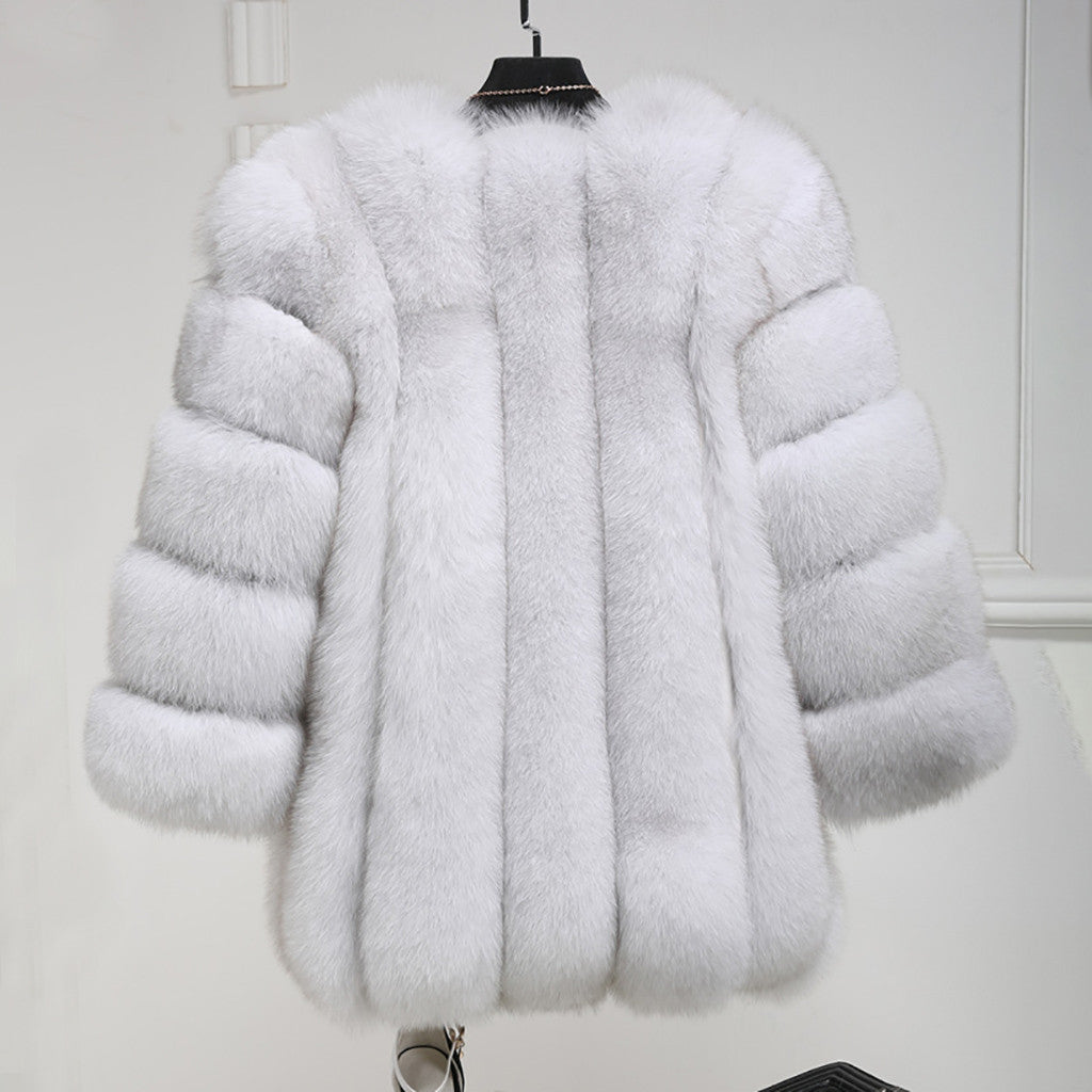 Faux Fur Women Coat Faux Fur Mid Length Stitching Artificial Fur