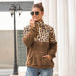 Zipper Collared Double-Sided Velvet Leopard Splicing Sweater for Women