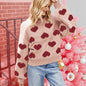 Bubble Sleeve Valentine Day Pink Sweater Loose Sweet Loving Heart Jacquard Pullover Sweater